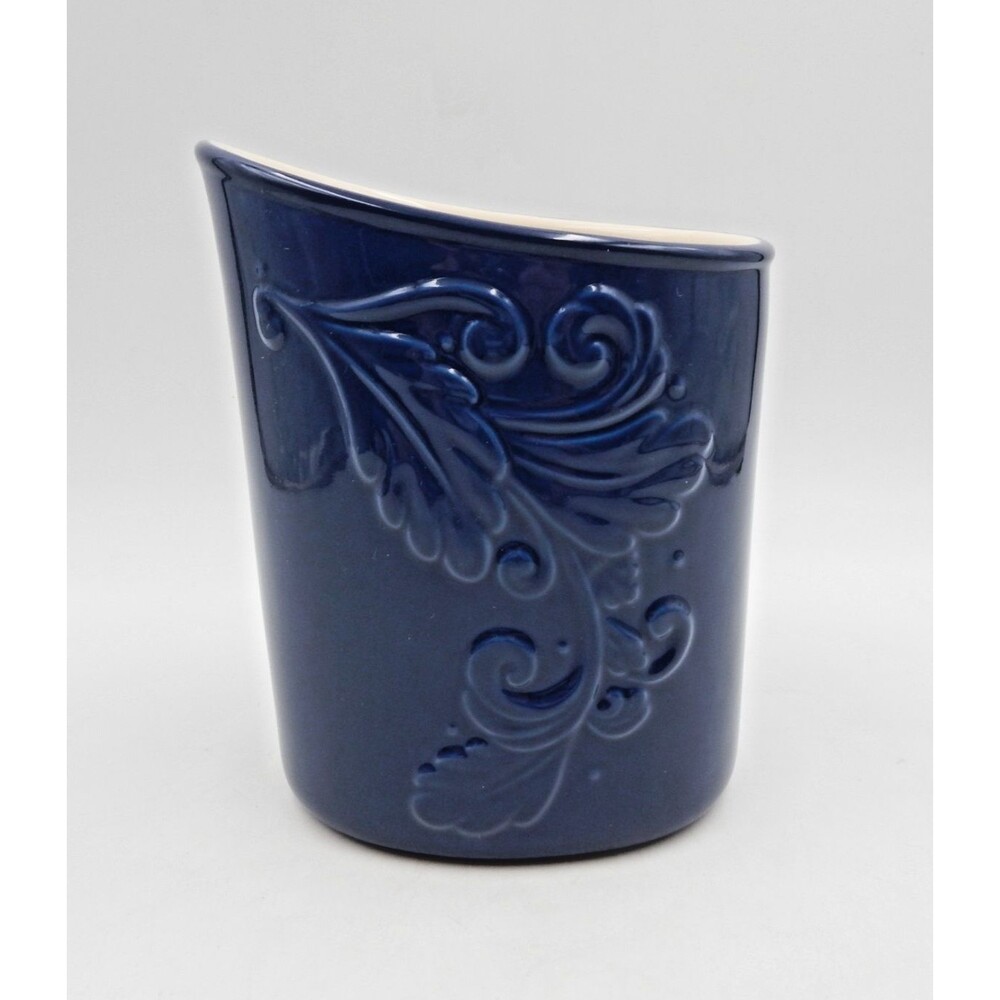 Pfaltzgraff Weir In Your Kitchen Chicory Blue Utensil Holder Crock Slanted Oval